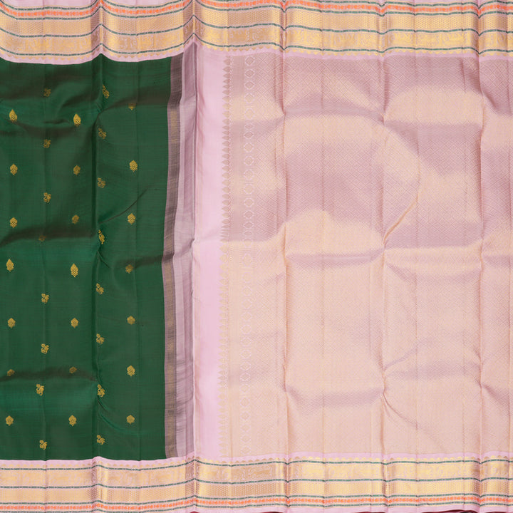 Hayagrivas Handloom Bottle Green Kanjivaram Silk Saree with Baby Pink Border KBF723G4-1