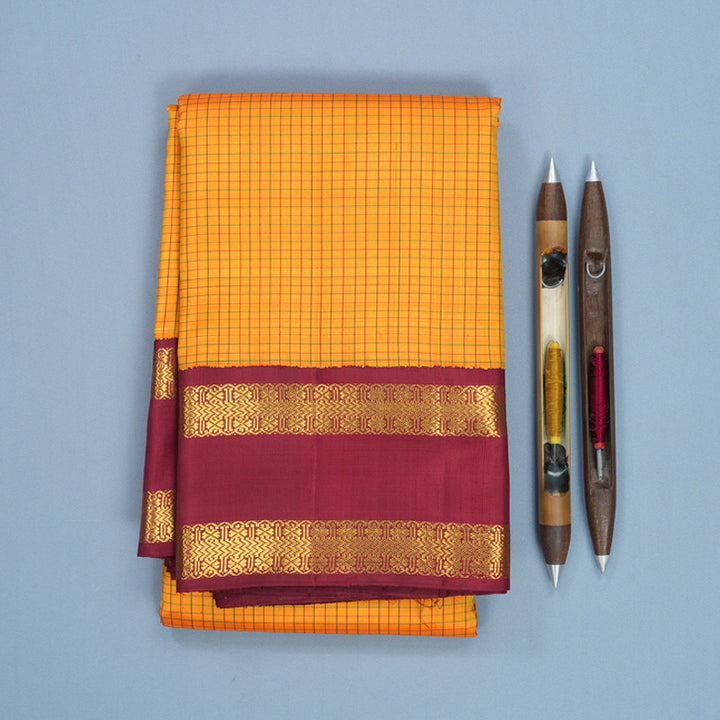 Hayagrivas Handloom Mambazham Orange Kanjivaram Silk Saree with Maroon Border KBF724G1-1