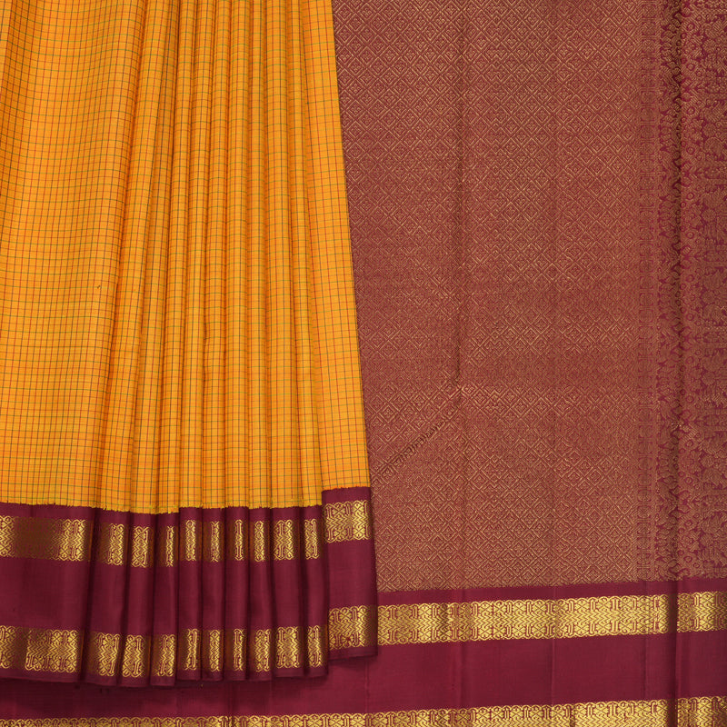 Hayagrivas Handloom Mambazham Orange Kanjivaram Silk Saree with Maroon Border KBF724G1-1