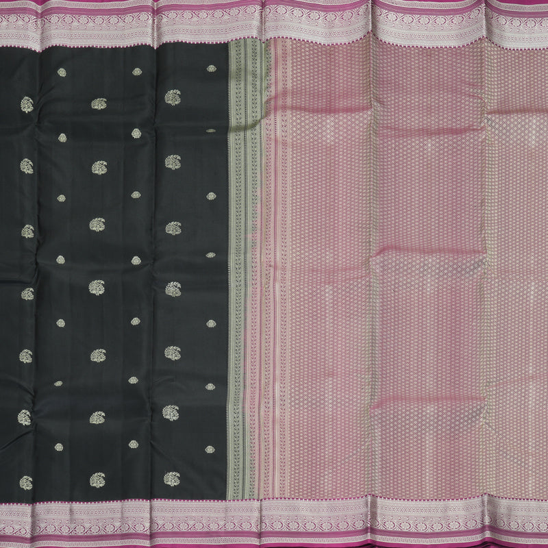 Hayagrivas Handloom Black Kanjivaram Silk Saree with Vadamalli Border KBF725G33-5