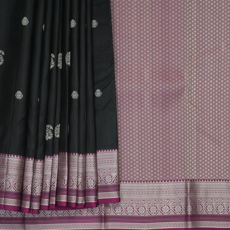 Hayagrivas Handloom Black Kanjivaram Silk Saree with Vadamalli Border KBF725G33-5