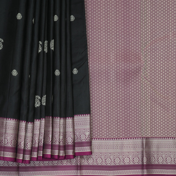 Hayagrivas Handloom Black Kanjivaram Silk Saree with Vadamalli Border KBF725G33-5