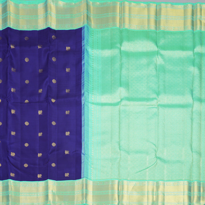 Hayagrivas Handloom Dark Blue Kanjivaram Silk Saree with Sea Green Border KBF727G2-2