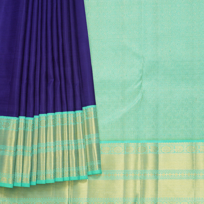 Hayagrivas Handloom Dark Blue Kanjivaram Silk Saree with Sea Green Border KBF727G2-2