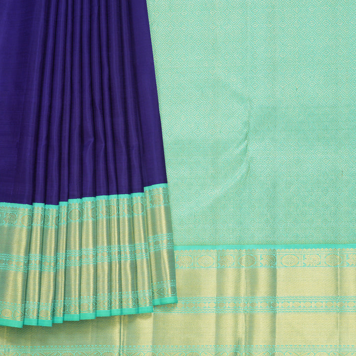 Hayagrivas Handloom Dark Blue Kanjivaram Silk Saree with Sea Green Border KBF727G2-2