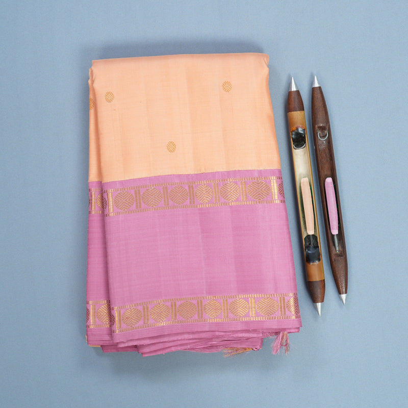 Hayagrivas Handloom Peach Orange Kanjivaram Silk Saree with Lotus Pink Border KBF728G1-1