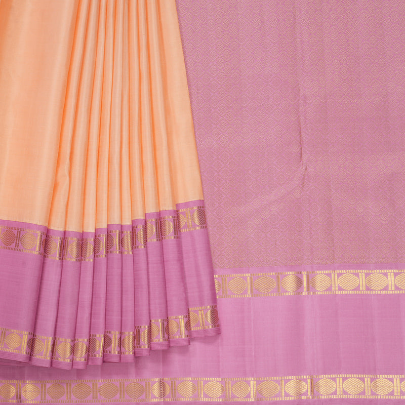 Hayagrivas Handloom Peach Orange Kanjivaram Silk Saree with Lotus Pink Border KBF728G1-1