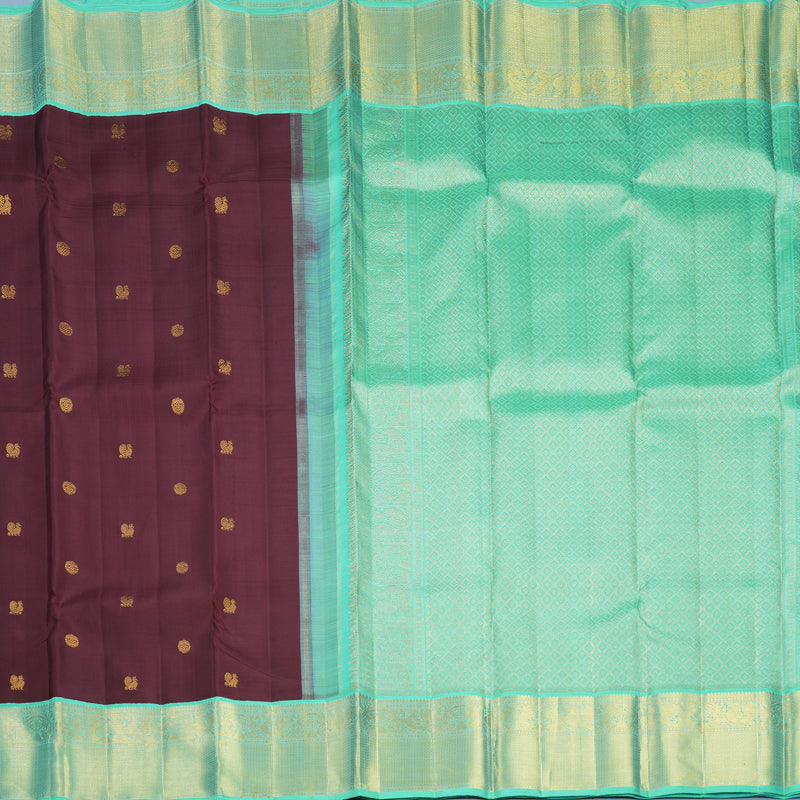 Hayagrivas Handloom Brown Kanjivaram Silk Saree with Bright Teal Border KBF728G1-2