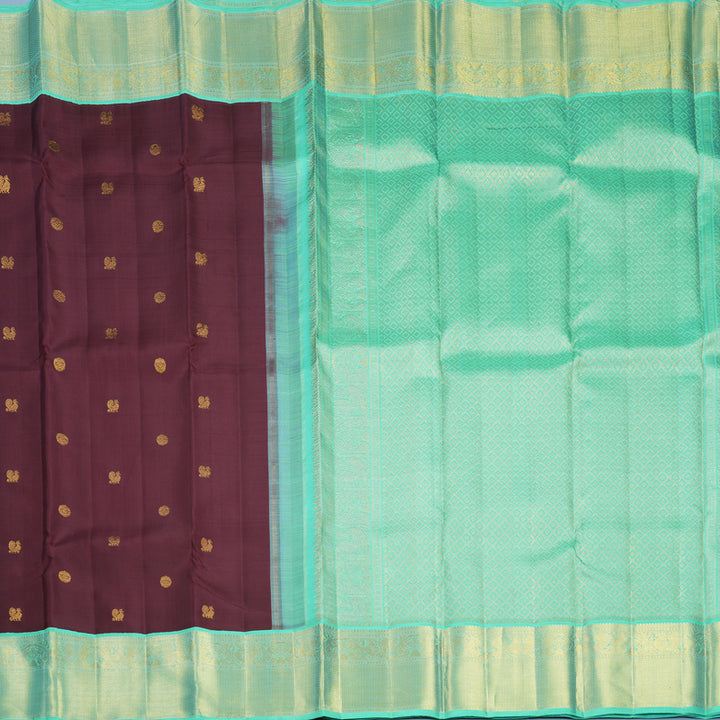 Hayagrivas Handloom Brown Kanjivaram Silk Saree with Bright Teal Border KBF728G1-2