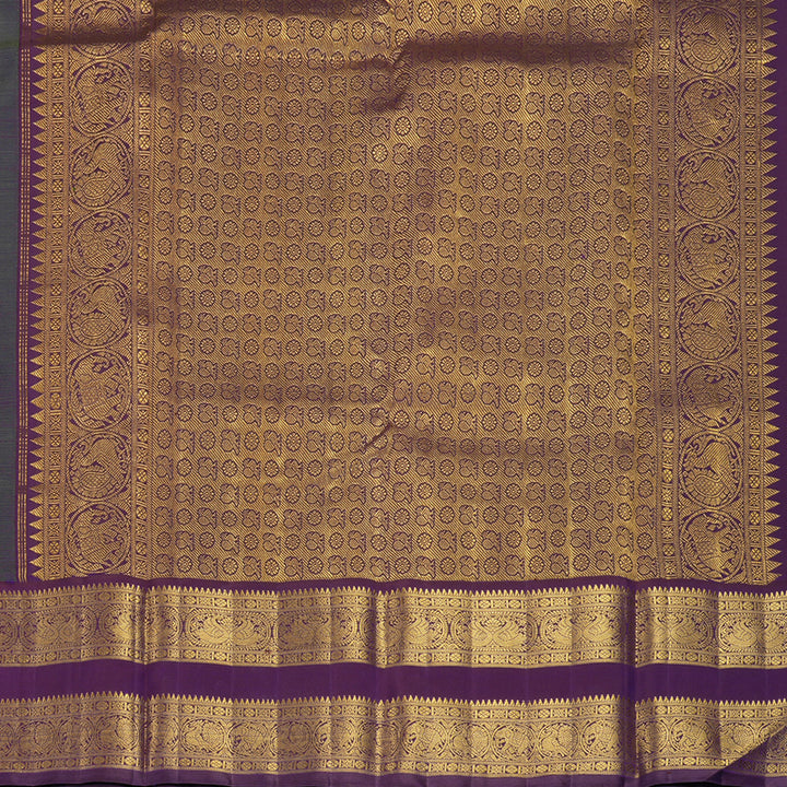 Hayagrivas Handloom Olive Green Kanjivaram Silk Saree with Purple Border KBF728G1-3
