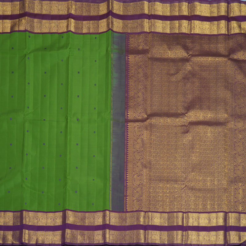 Hayagrivas Handloom Olive Green Kanjivaram Silk Saree with Purple Border KBF728G1-3