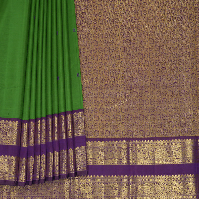 Hayagrivas Handloom Olive Green Kanjivaram Silk Saree with Purple Border KBF728G1-3