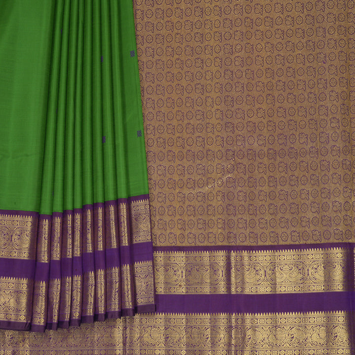 Hayagrivas Handloom Olive Green Kanjivaram Silk Saree with Purple Border KBF728G1-3