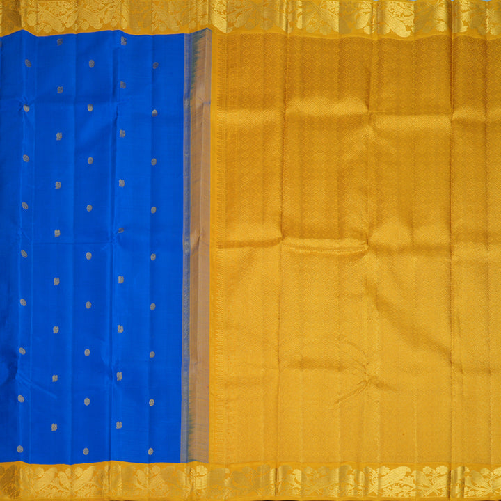 Hayagrivas Handloom MS Blue Kanjivaram Silk Saree with Mango Yellow Border KBF728G2-1