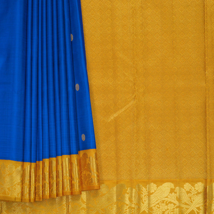 Hayagrivas Handloom MS Blue Kanjivaram Silk Saree with Mango Yellow Border KBF728G2-1