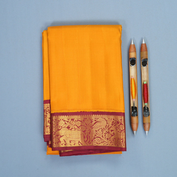 Hayagrivas Handloom Mambazham Yellow Kanjivaram Silk Saree with Maroon Border KBF728G3-1
