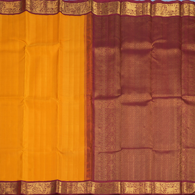 Hayagrivas Handloom Mambazham Yellow Kanjivaram Silk Saree with Maroon Border KBF728G3-1