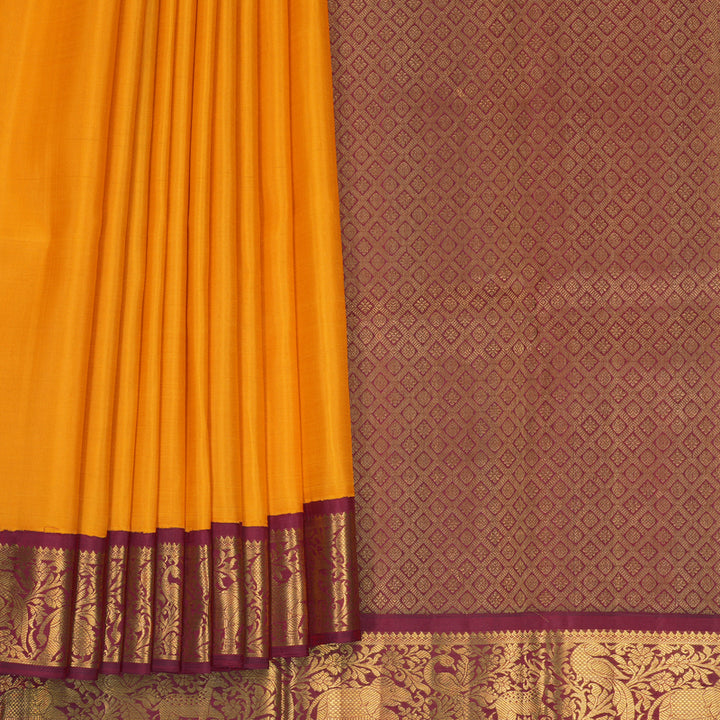 Hayagrivas Handloom Mambazham Yellow Kanjivaram Silk Saree with Maroon Border KBF728G3-1