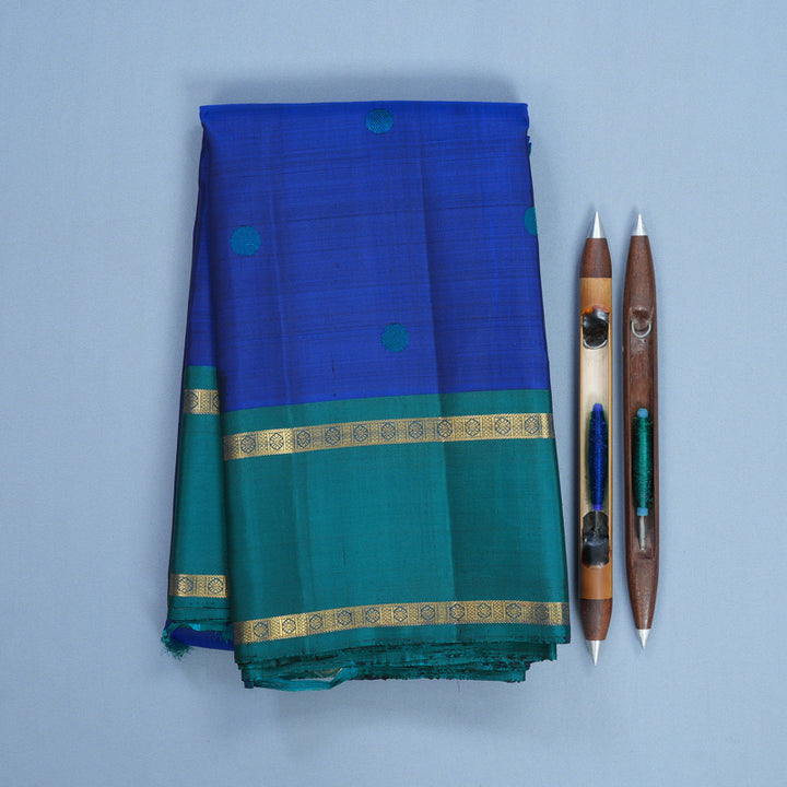Hayagrivas Handloom MS Blue Kanjivaram Silk Saree with Rama Green Border KBF728G5-1