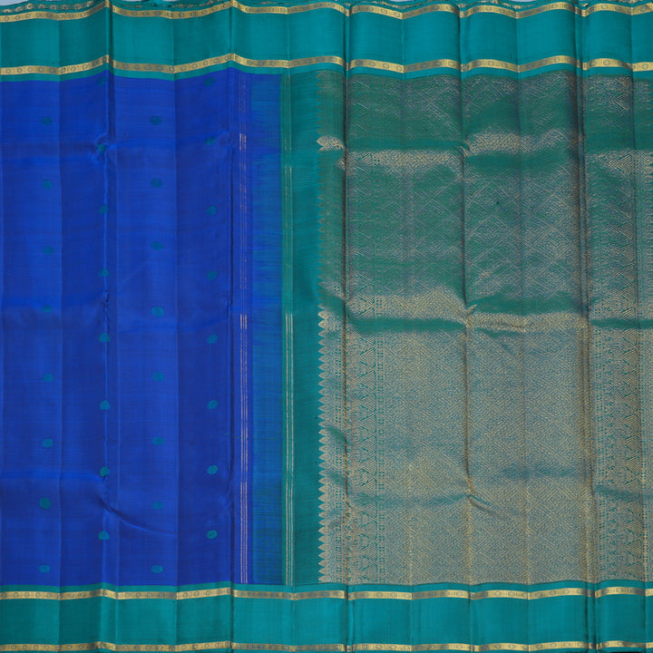 Hayagrivas Handloom MS Blue Kanjivaram Silk Saree with Rama Green Border KBF728G5-1