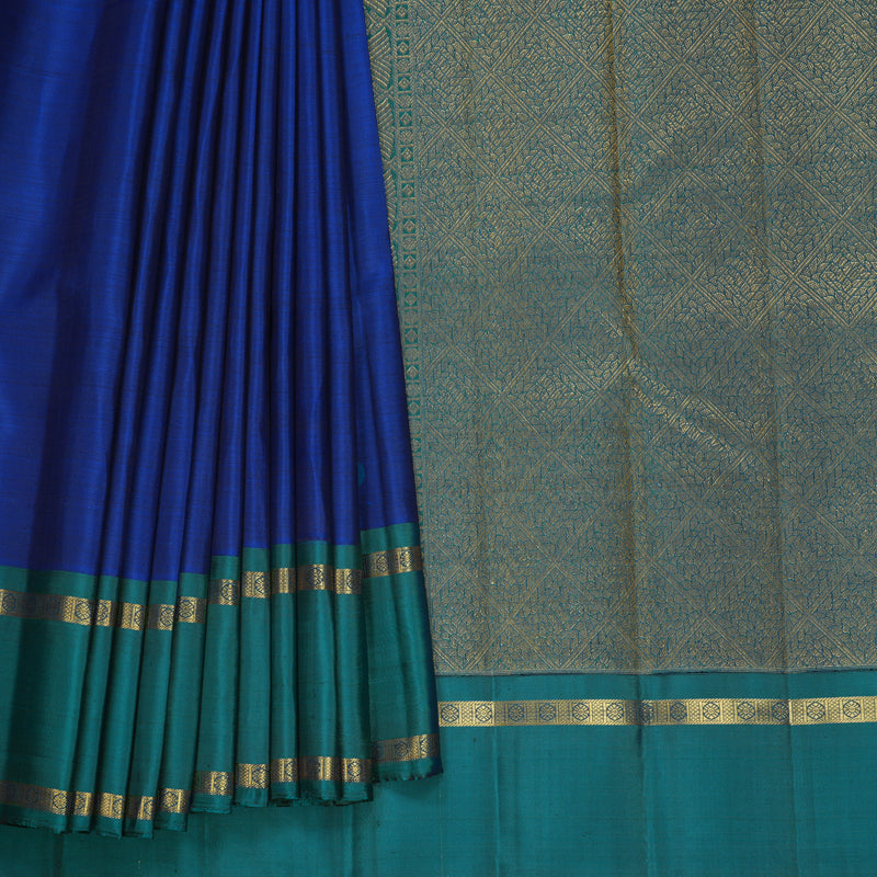 Hayagrivas Handloom MS Blue Kanjivaram Silk Saree with Rama Green Border KBF728G5-1