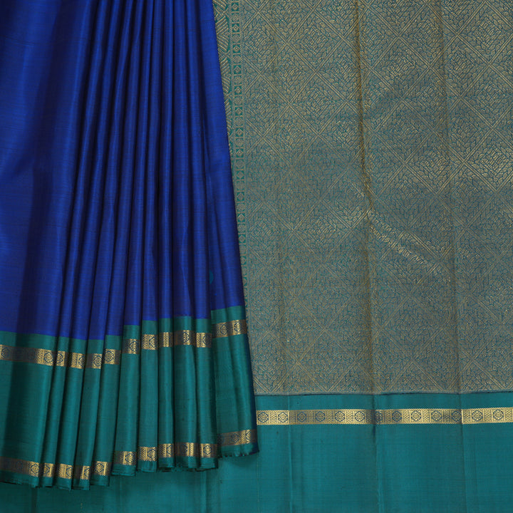 Hayagrivas Handloom MS Blue Kanjivaram Silk Saree with Rama Green Border KBF728G5-1