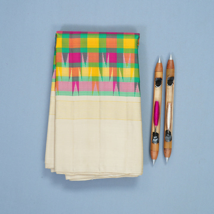 Hayagrivas Handloom Multicolour Checks Kanjivaram Silk Saree with Cream Border KBF729G2-1