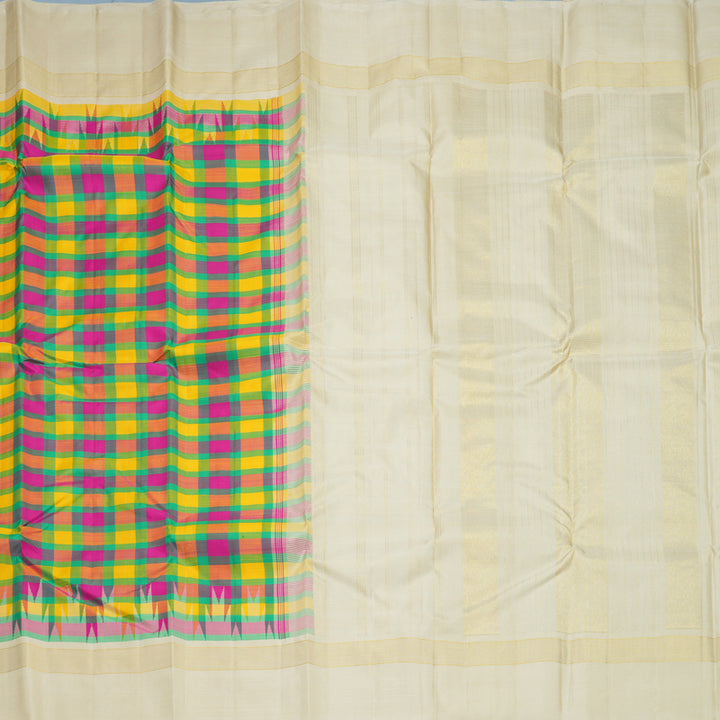 Hayagrivas Handloom Multicolour Checks Kanjivaram Silk Saree with Cream Border KBF729G2-1