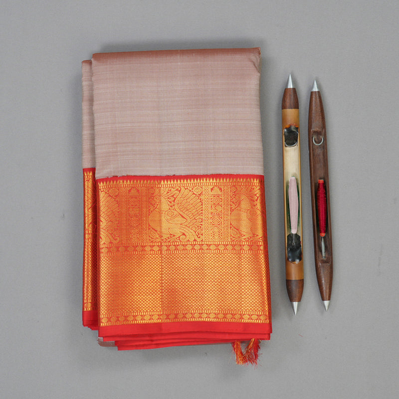 Hayagrivas Handloom Onion Pink Kanjivaram Silk Saree with Red Border KBF72D2-1