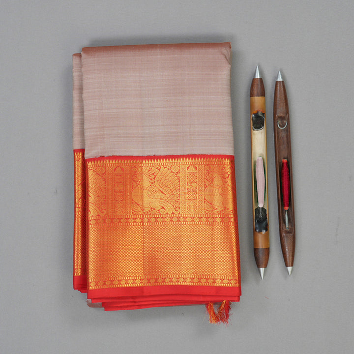 Hayagrivas Handloom Onion Pink Kanjivaram Silk Saree with Red Border KBF72D2-1
