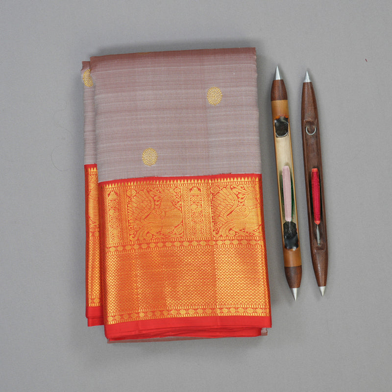 Hayagrivas Handloom Onion Pink Kanjivaram Silk Saree with Red Border KBF72D4-1