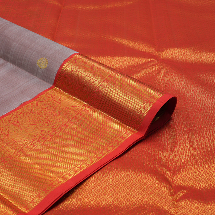Hayagrivas Handloom Onion Pink Kanjivaram Silk Saree with Red Border KBF72D4-1