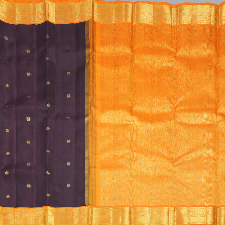 Hayagrivas Handloom Kanchana Brown Kanjivaram Silk Saree with Orange Border KBF732G6-1
