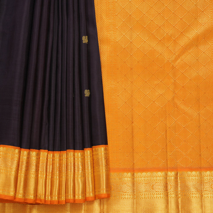 Hayagrivas Handloom Kanchana Brown Kanjivaram Silk Saree with Orange Border KBF732G6-1