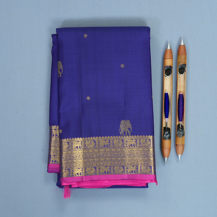 Hayagrivas Handloom Dark Blue Kanjivaram Silk Saree KBF734G2-2