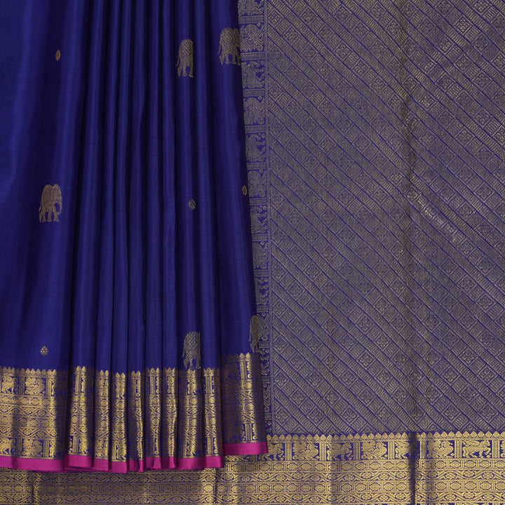 Hayagrivas Handloom Dark Blue Kanjivaram Silk Saree KBF734G2-2