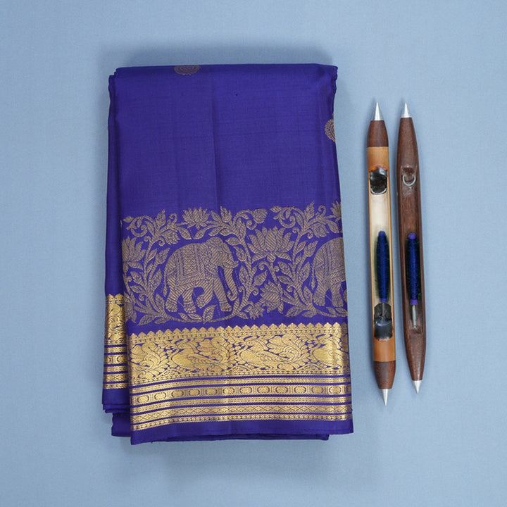 Hayagrivas Handloom Dark Blue Kanjivaram Silk Saree KBF734G3-1