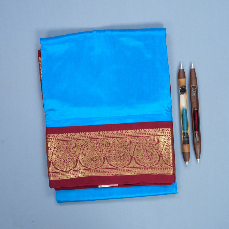 Hayagrivas Handloom Sky Blue Ten Yards Silk Saree KBF736G1-1
