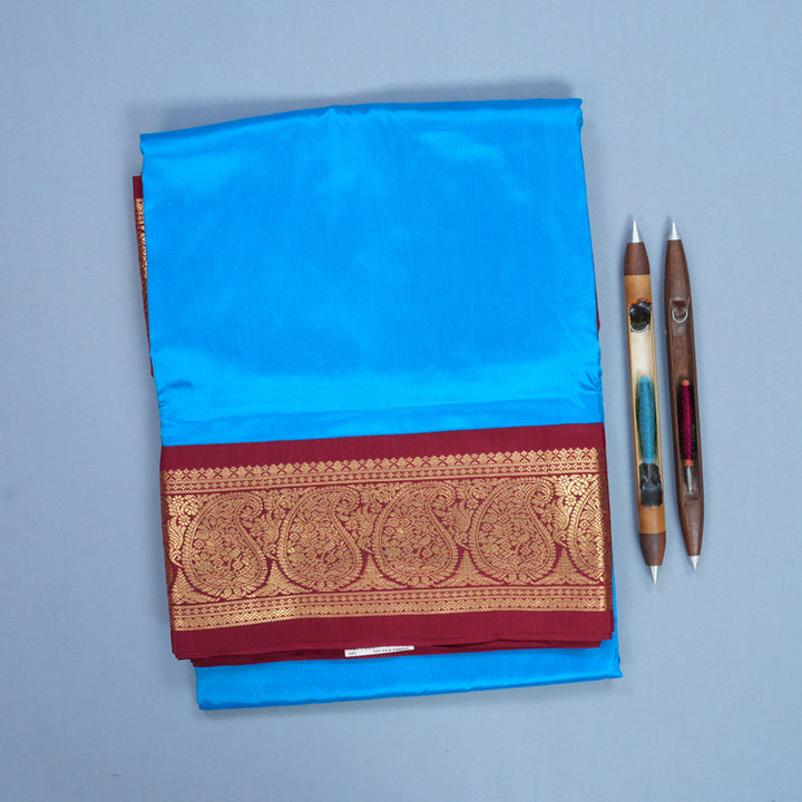 Hayagrivas Handloom Sky Blue Ten Yards Silk Saree KBF736G1-1