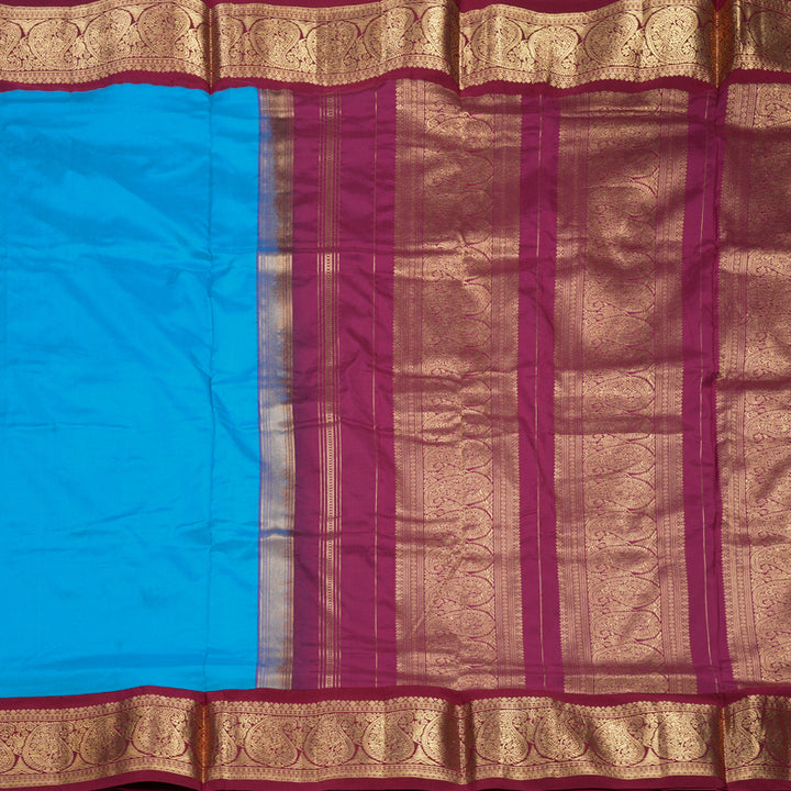 Hayagrivas Handloom Sky Blue Ten Yards Silk Saree KBF736G1-1