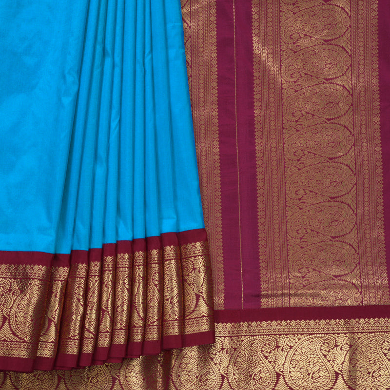 Hayagrivas Handloom Sky Blue Ten Yards Silk Saree KBF736G1-1