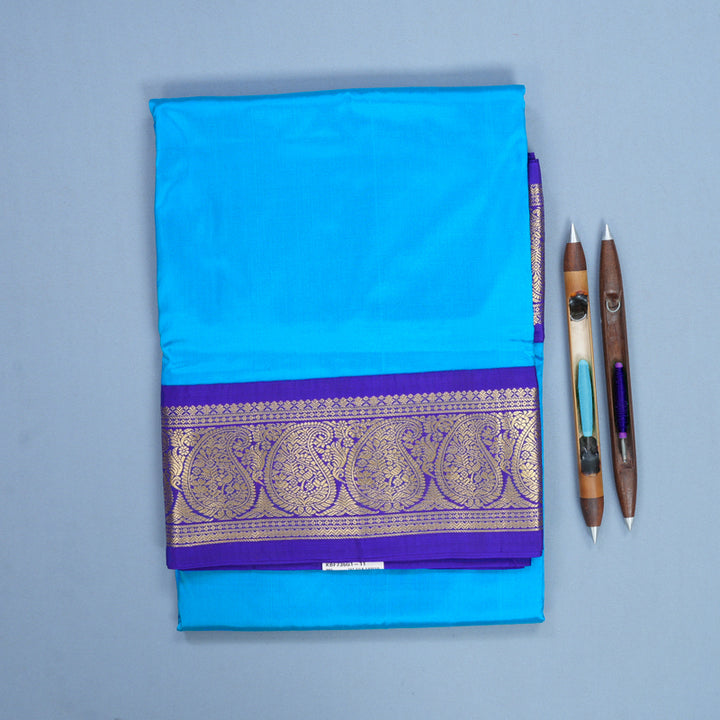 Hayagrivas Handloom Sky Blue Ten Yards Silk Saree KBF736G1-11