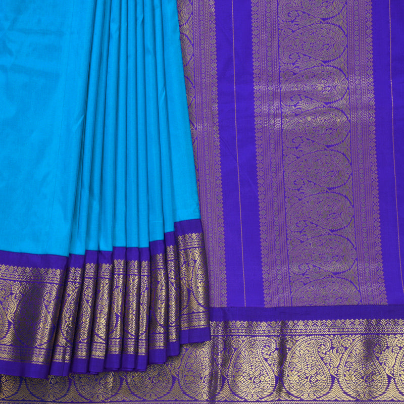 Hayagrivas Handloom Sky Blue Ten Yards Silk Saree KBF736G1-11