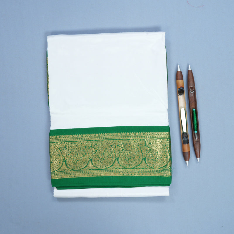 Hayagrivas Handloom White Ten Yards Silk Saree KBF736G1-13