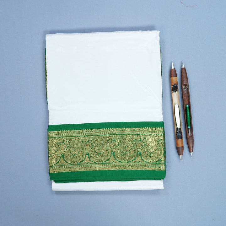 Hayagrivas Handloom White Ten Yards Silk Saree KBF736G1-13