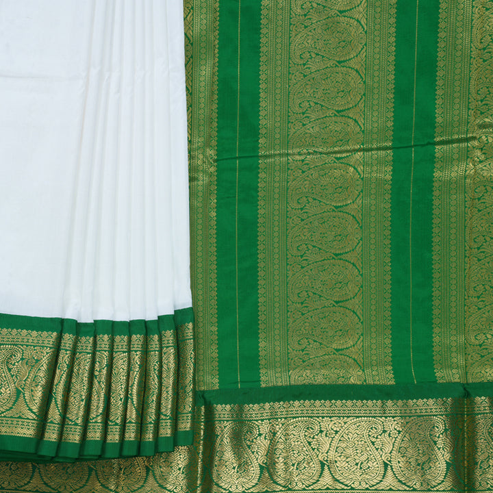 Hayagrivas Handloom White Ten Yards Silk Saree KBF736G1-13
