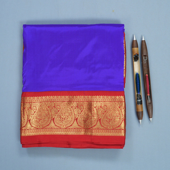 Hayagrivas Handloom Purplish-Blue Ten Yards Silk Saree KBF736G1-5