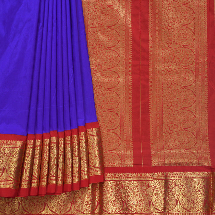 Hayagrivas Handloom Purplish-Blue Ten Yards Silk Saree KBF736G1-5