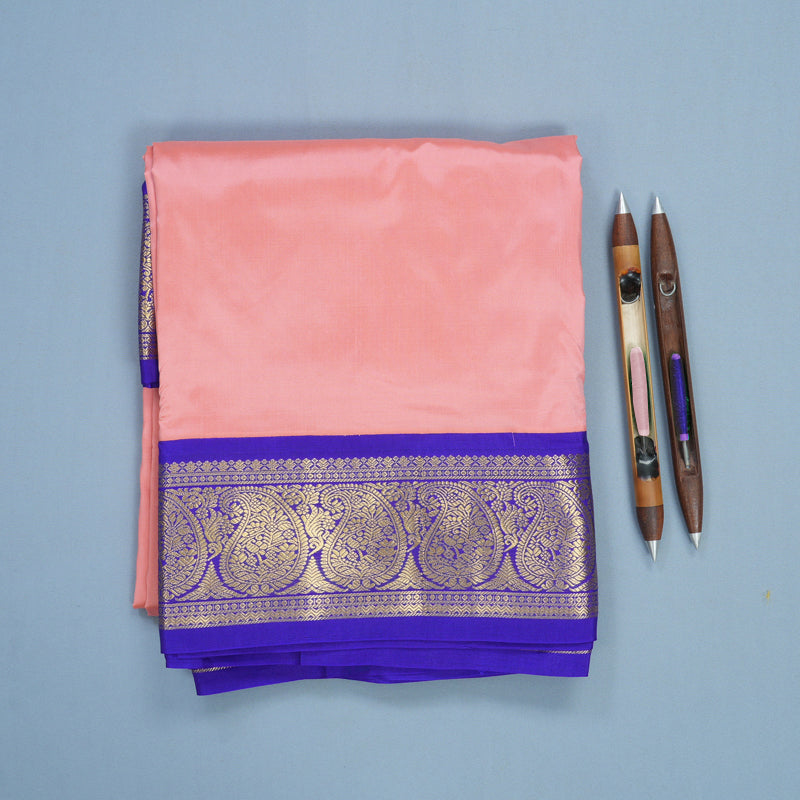 Hayagrivas Handloom Peach Pink Ten Yards Silk Saree KBF736G1-8