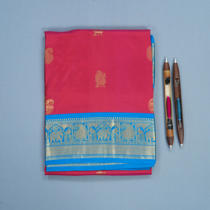 Hayagrivas Handloom Dark Pink Ten Yards Silk Saree KBF736G2-12